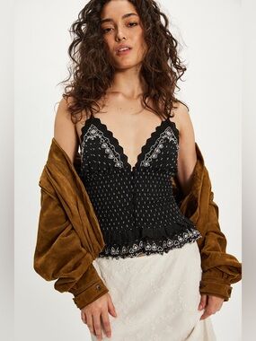 NWT Free People Women's Black Love Letter Tank Cami Top